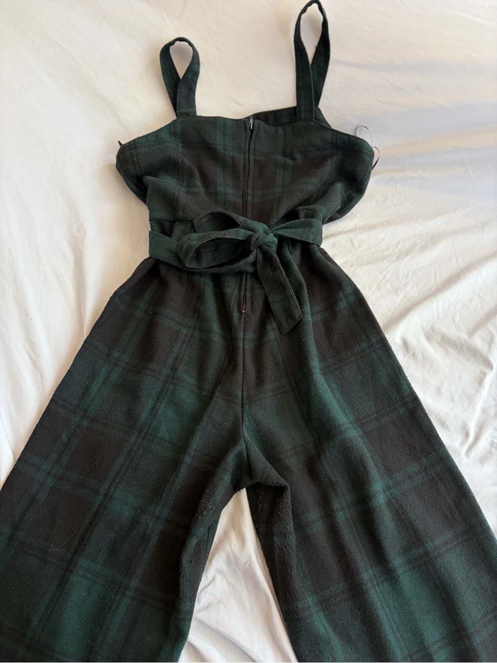 Copper Key Dark Green Plaid Sleeveless Jumpsuit with Waist Tie Size M